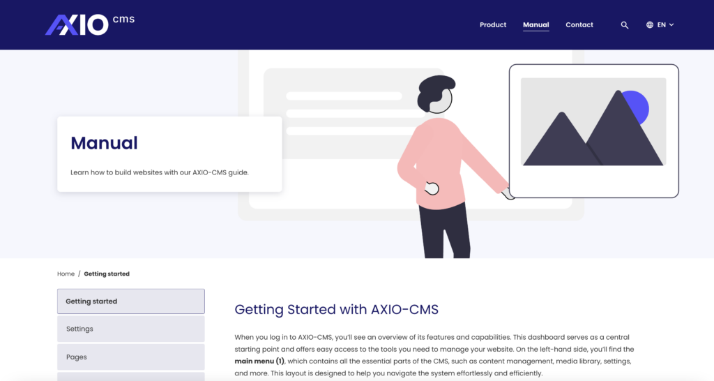 Screenshot page manual AXIOcms