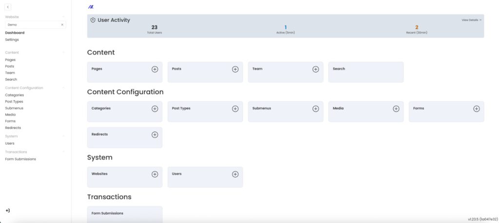 AXIOcms screenshot home